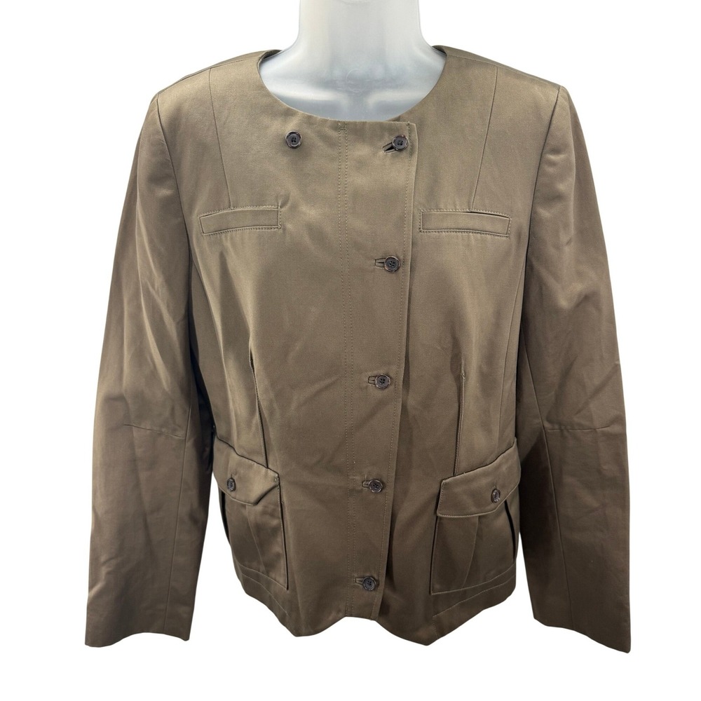 Banana Republic Womens Olive Military Cargo Blazer Jacket Collarless Size 12